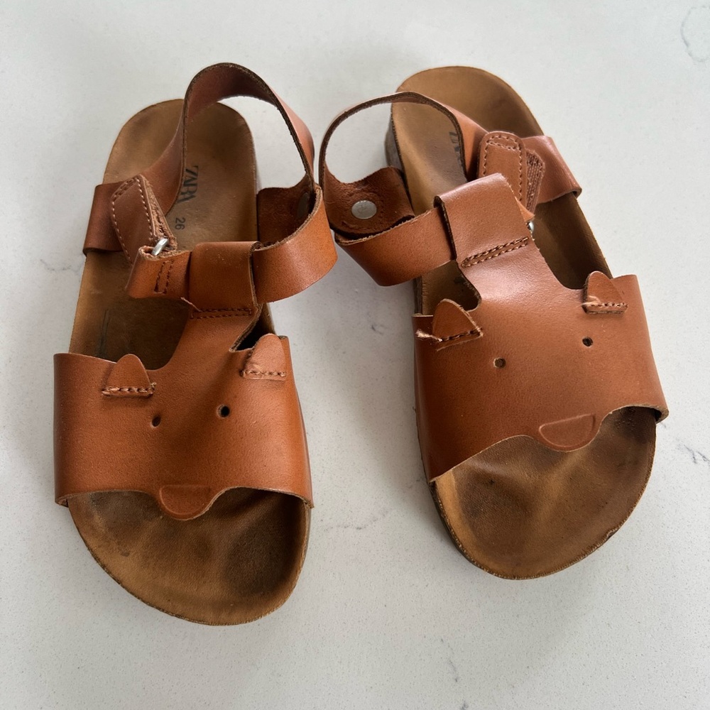 Zara Brown Leather Sandals with Velcro Ankle Strap - like new!